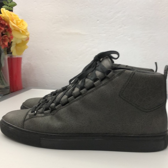 BALENCIAGA GREY LEATHER HIGH ARENA SNEAKERS MENS SIZE 45 - Picture 2 of 16